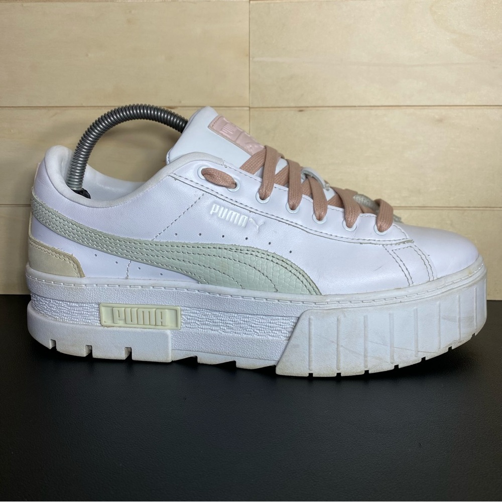 Puma White Platform Sneakers with Pale Pink Accents
